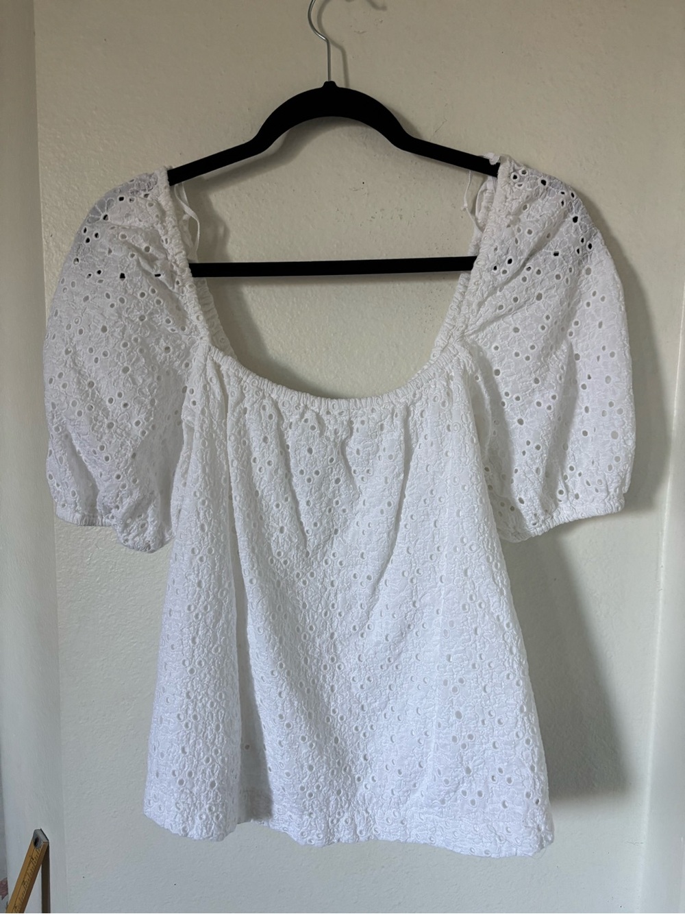 & Other Stories White Eyelet Puff-Sleeve Square Neck Top